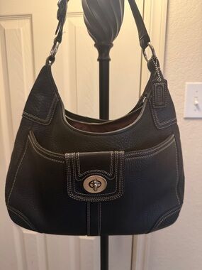Coach Pebbled Leather Turn Lock Hobo Bag